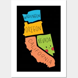 Kawaii American states, Cute American States Posters and Art